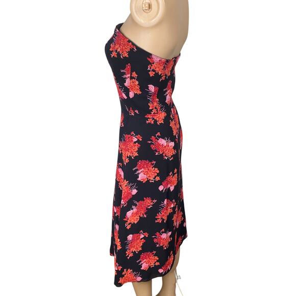 Vtg Y2K Bebe Black Red Floral Strapless Corset Midi Dress SZ 4 - Picture 5 of 9